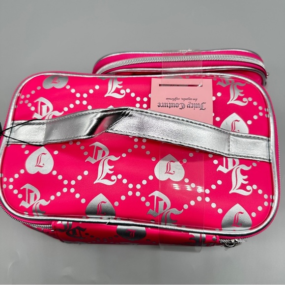 Juicy Couture Pink Travel Cosmetic Bag with Silver Polka Dots –Makeup Organizer - Picture 2 of 6